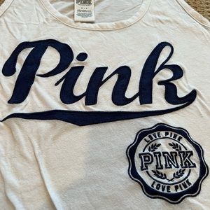 PINK white tank with navy logo